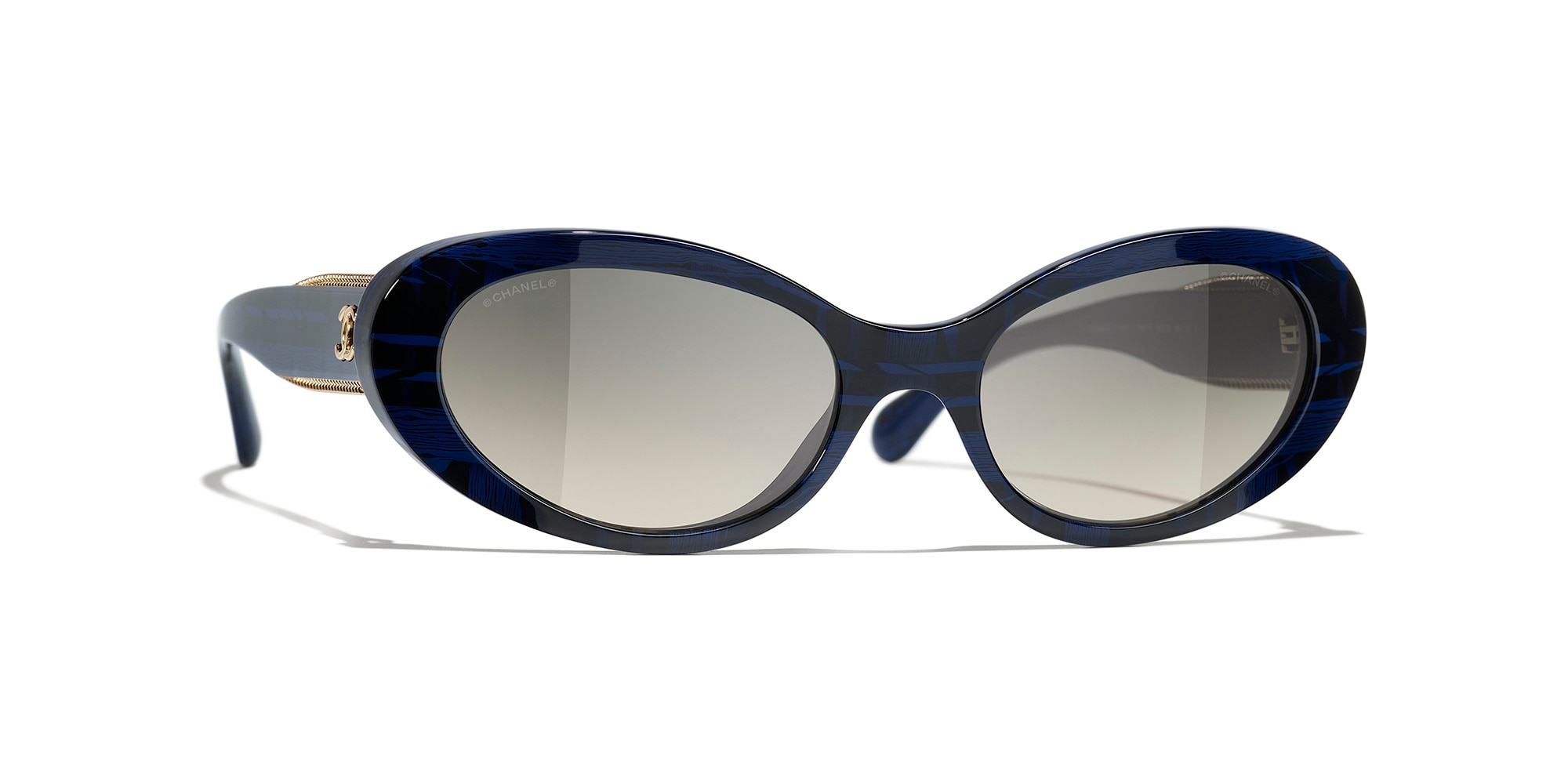 CHANEL Oval Sunglasses CH5515 Blue Tweed - Women Luxury Sunglasses, Grey  Lens