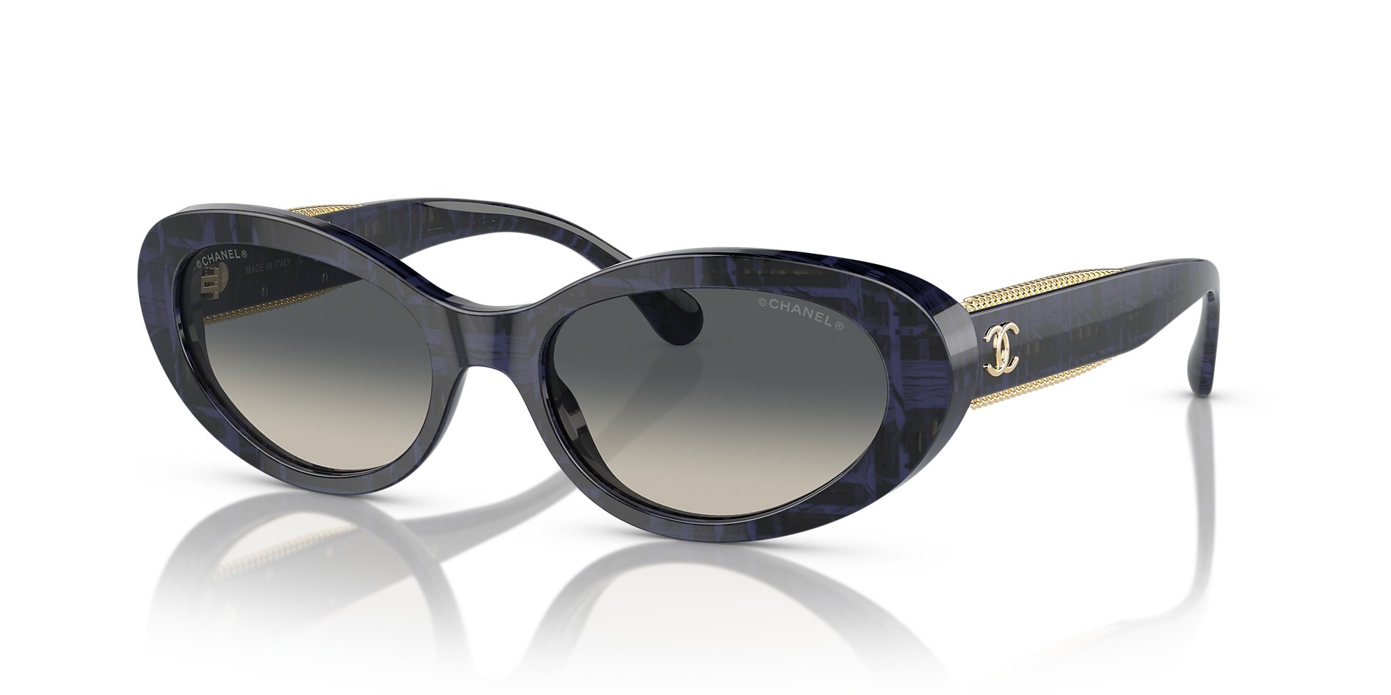 Chanel Oval Sunglasses CH5515 54 Grey & Blue Tweed Sunglasses Sunglass Hut United Kingdom