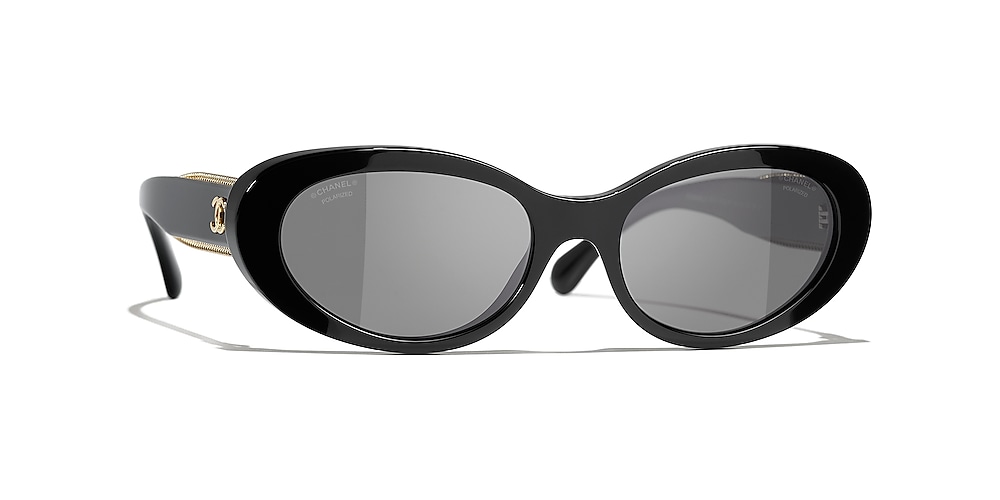 Chanel Black and Silver Oval Sunglasses - Ann's Fabulous Closeouts