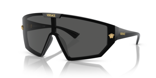 Óculos de sol Versace Medusa Horizon VE4461, formato máscara, armação em acetato preto, lente cinza escura