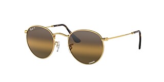 Ray-Ban RB3447 Round Metal Chromance 50 Silver/Brown & Gold