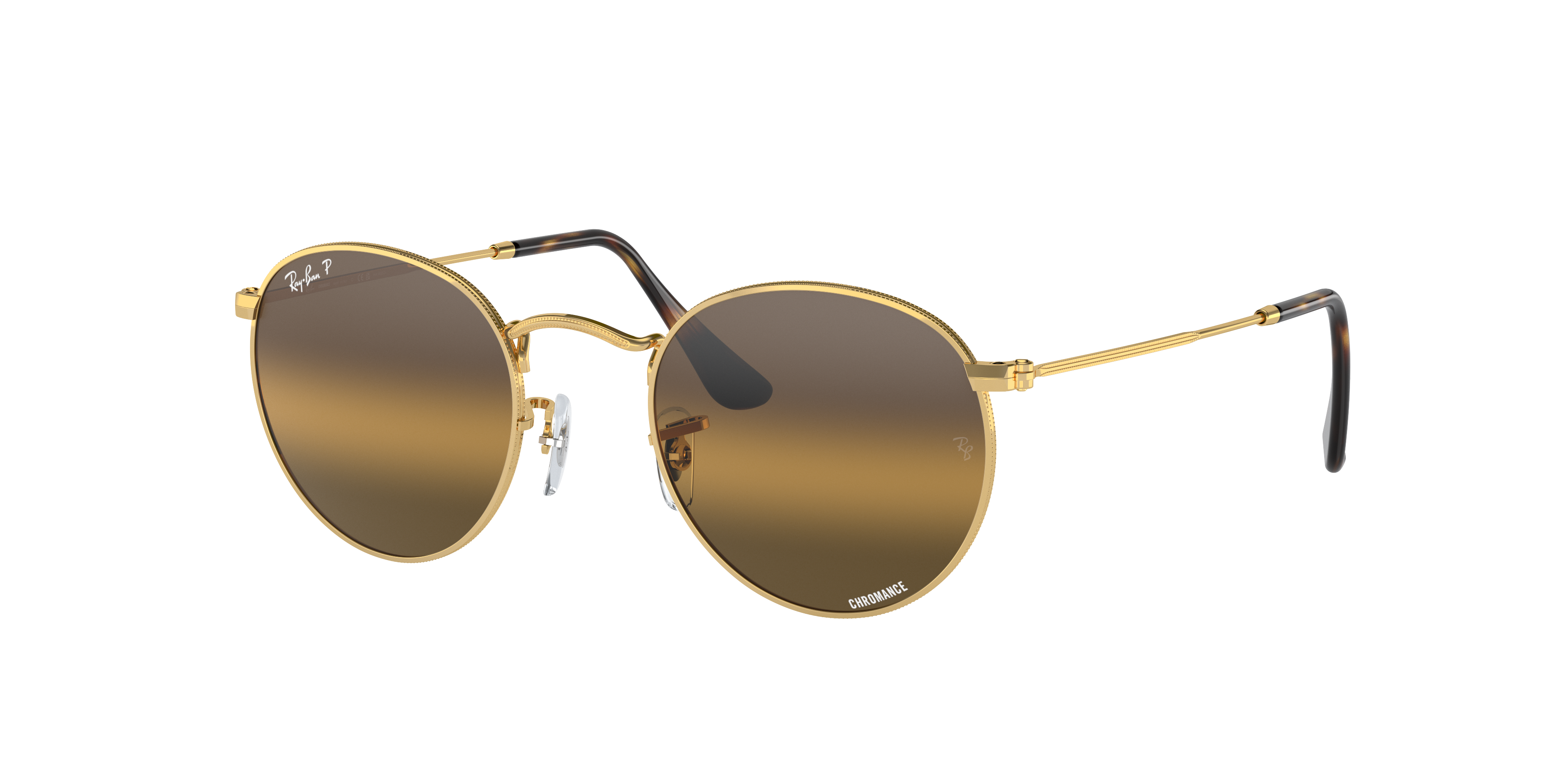 Ray-Ban RB3447 Round Metal Chromance 53 Silver/Brown & Gold