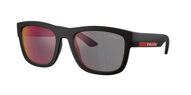 PRADA LINEA ROSSA PS 01ZS Black Rubber - Men Sunglasses, Dark Grey Mirror  Blue/Red Lens