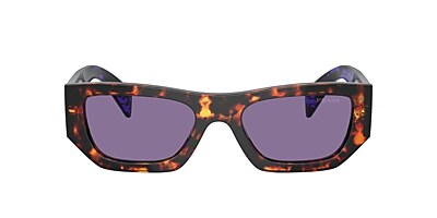Prada PR A01S 53 Violet Mirror Internal Silver & Havana Sunglasses 