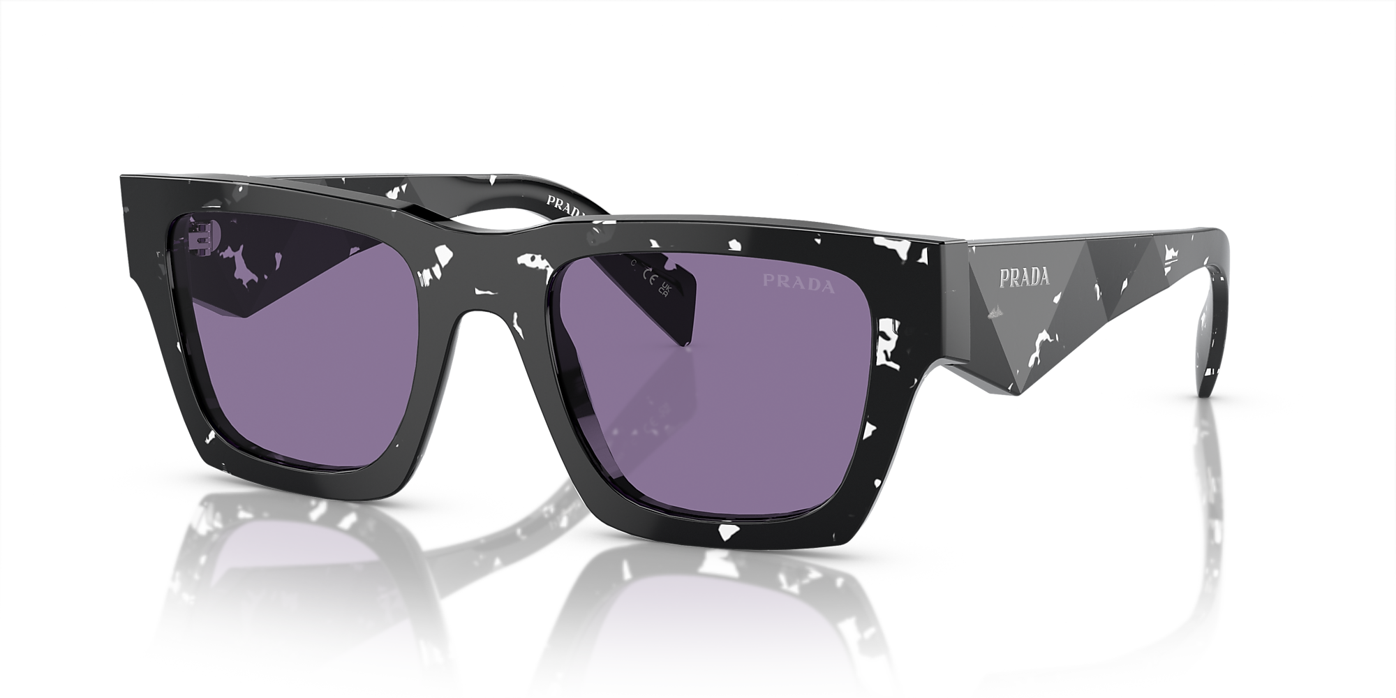 Prada PR A06S 50 Violet Mirror Internal Silver & Tortoise Black Crystal Sunglasses Sunglass