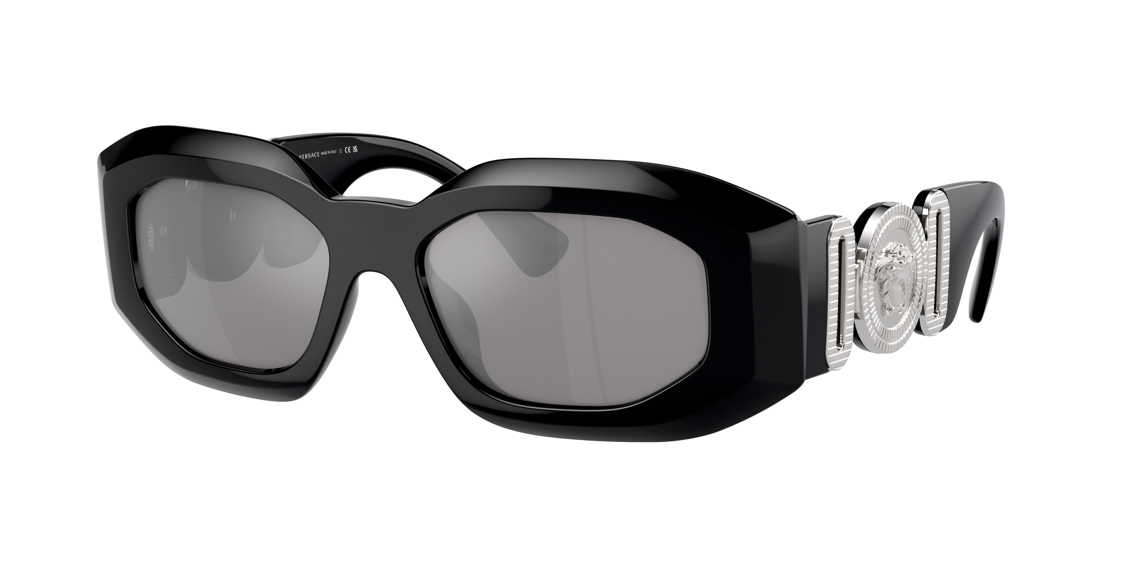VERSACE VE4425U Black - Men Luxury Sunglasses, Light Grey Mirror Silver 80  Lens