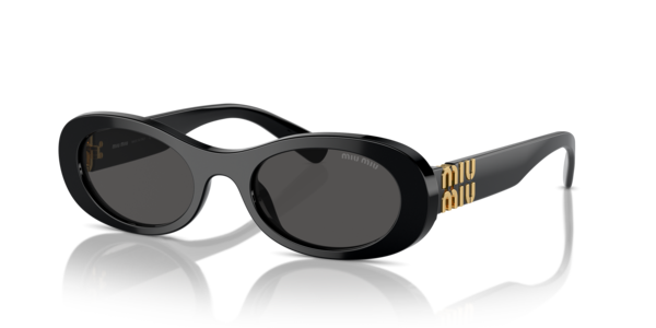 Óculos de sol Miu Miu Miu Glimpse, formato retangular, armação em acetato preto, lente cinza