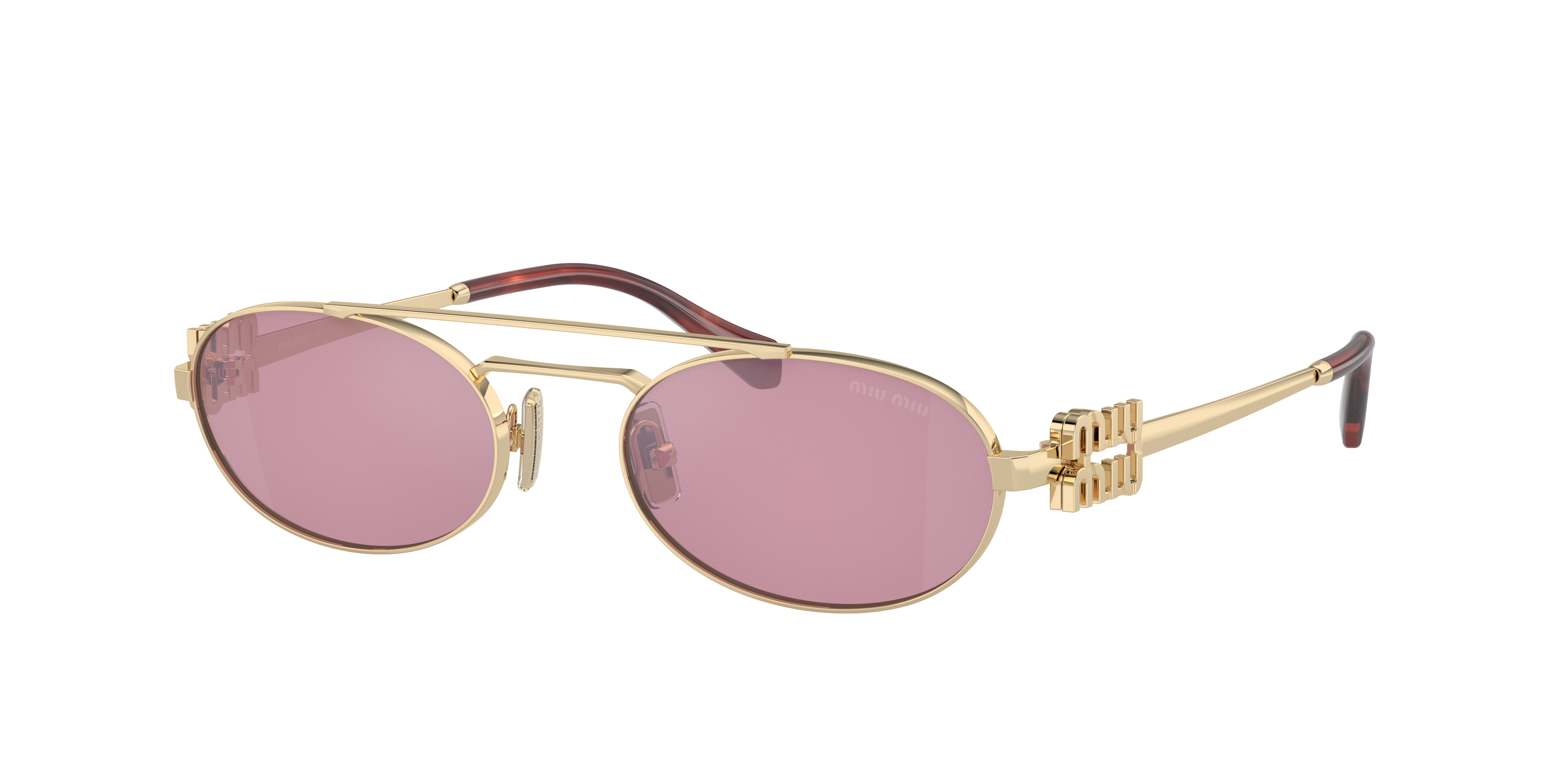 Miu Miu Logo-lettering Oval-frame Sunglasses In Dark Pink Silver