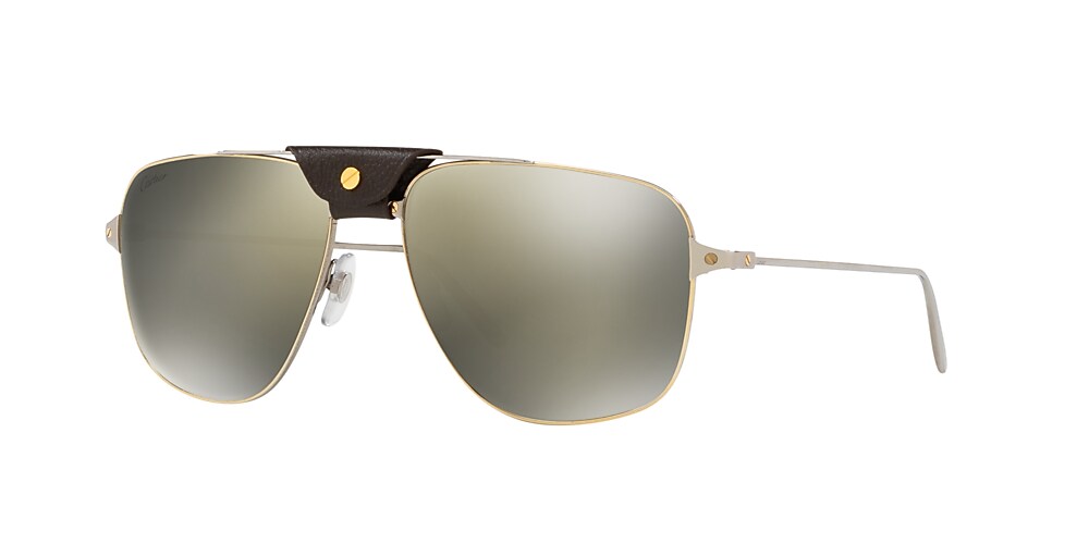 Cartier CT0037S 59 Grey Mirror Gunmetal Brown Sunglasses