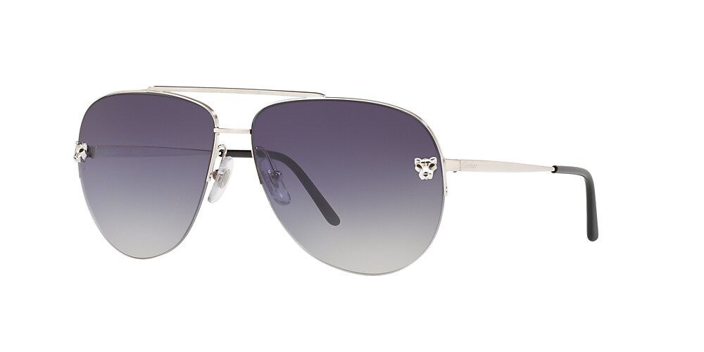 Cartier CT0065S 60 Gradient Grey Platinum Shiny Sunglasses