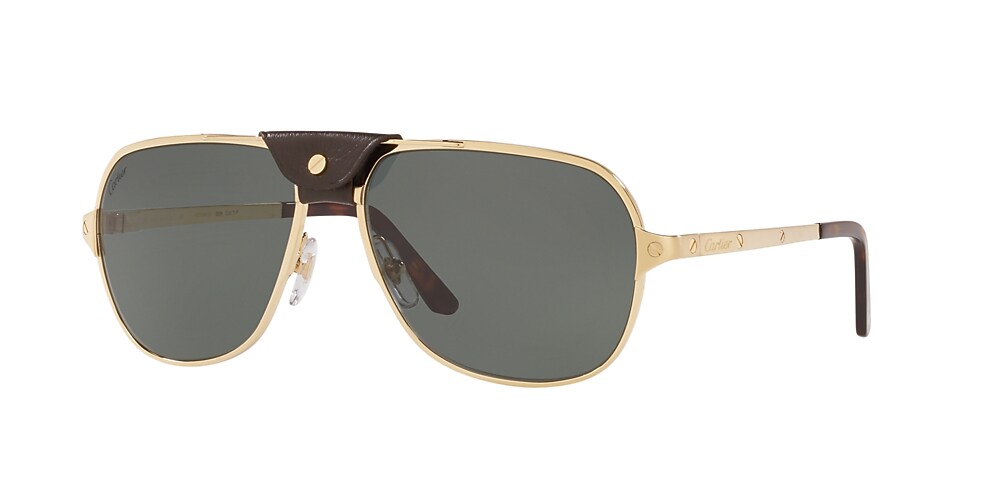 Cartier CT0165S 60 Green Gold Polarised Sunglasses Sunglass