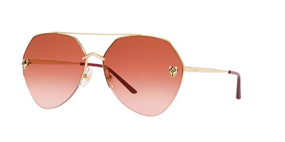 Cartier CT0355S 64 Red & Gold Shiny Sunglasses | Sunglass Hut 