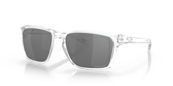 Óculos de sol Oakley Sylas, formato retangular, armação em acetato transparente, lente preta