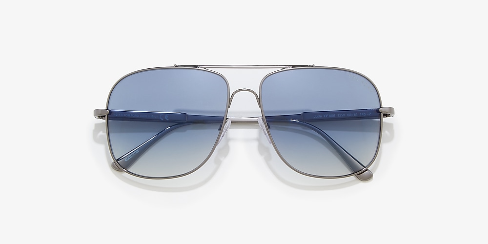 Tom Ford FT0669 60 Blue Gradient & Gunmetal Shiny Sunglasses 