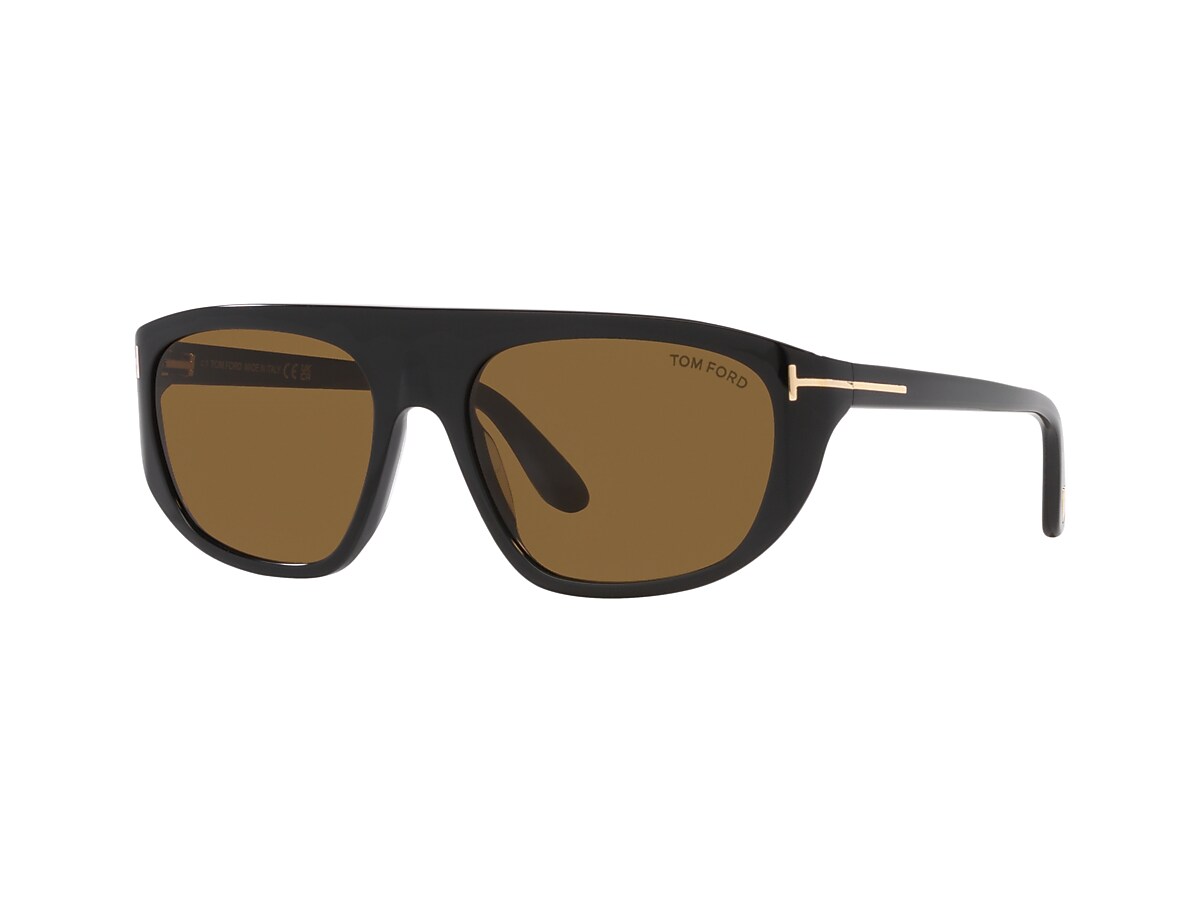 TOM FORD FT1002 Black Shiny - Unisex Luxury Sunglasses, Brown Lens