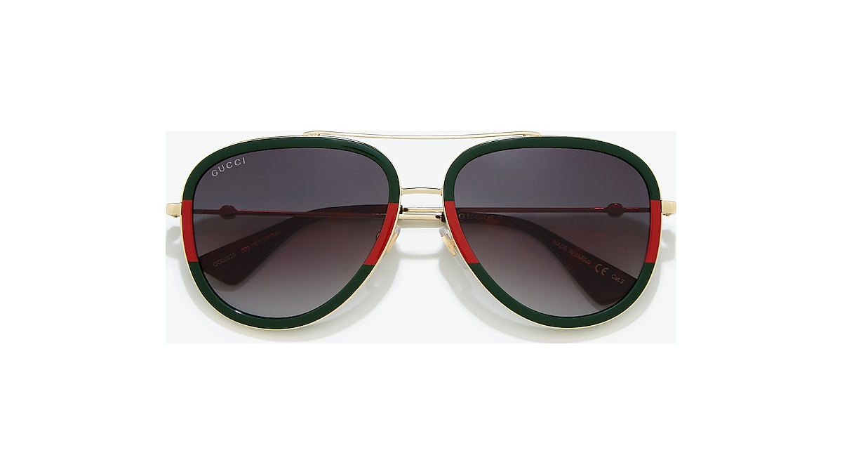 Gucci GG0062S 57 Grey & Gold Sunglasses | Sunglass Hut USA