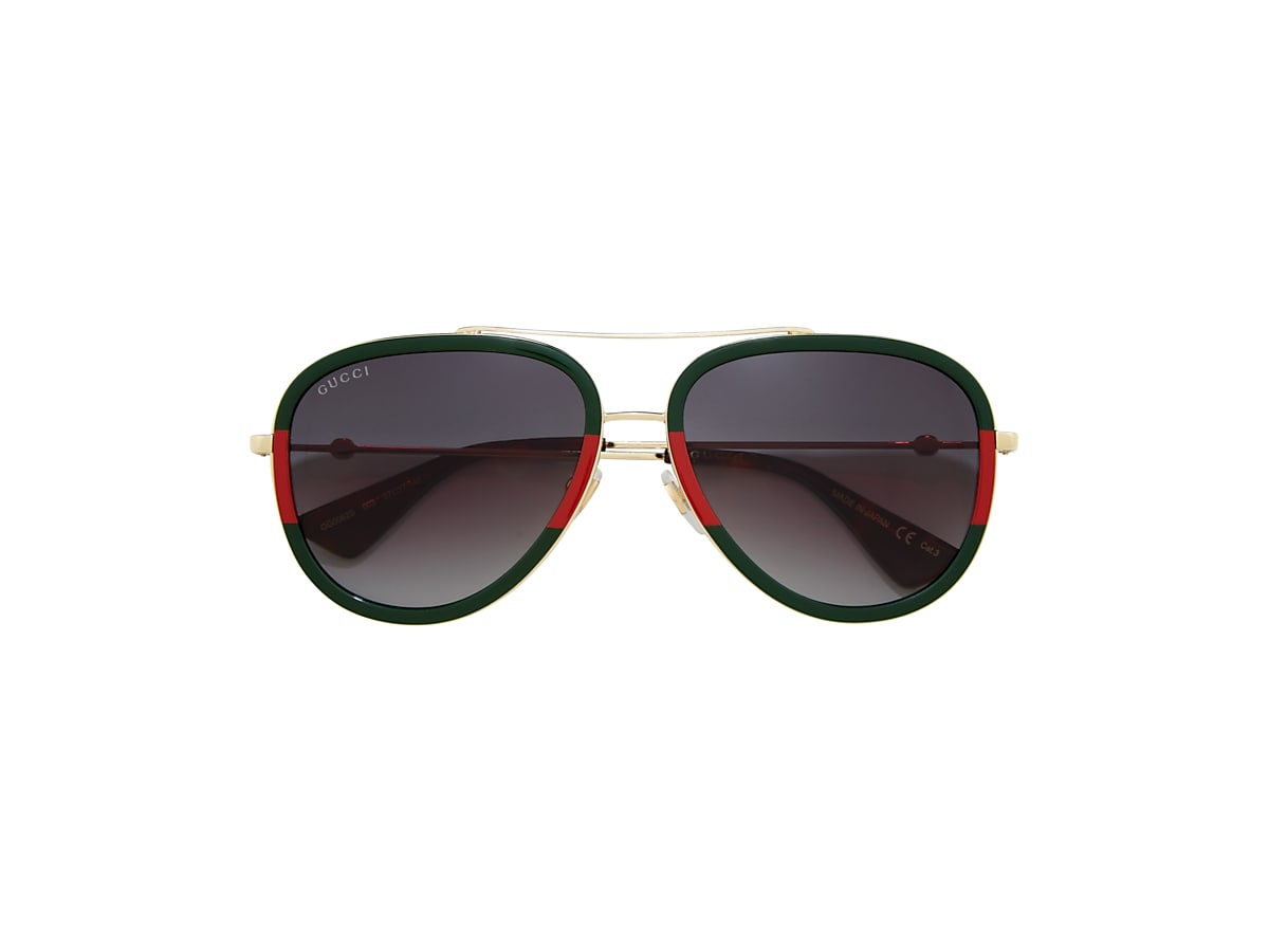 Gucci GG0062S 57 Grey & Gold Sunglasses | Sunglass Hut United Kingdom