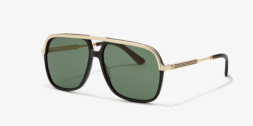 Gucci GG0200S 57 Green & Black Gold Sunglasses | Sunglass Hut USA