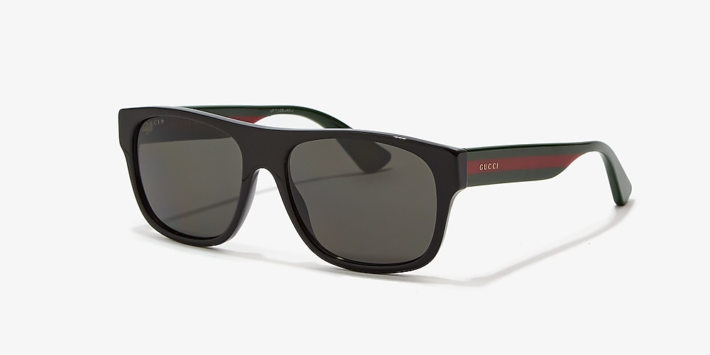 Gucci GG0341S 56 Grey Polarized & Shiny Black Polarized Sunglasses