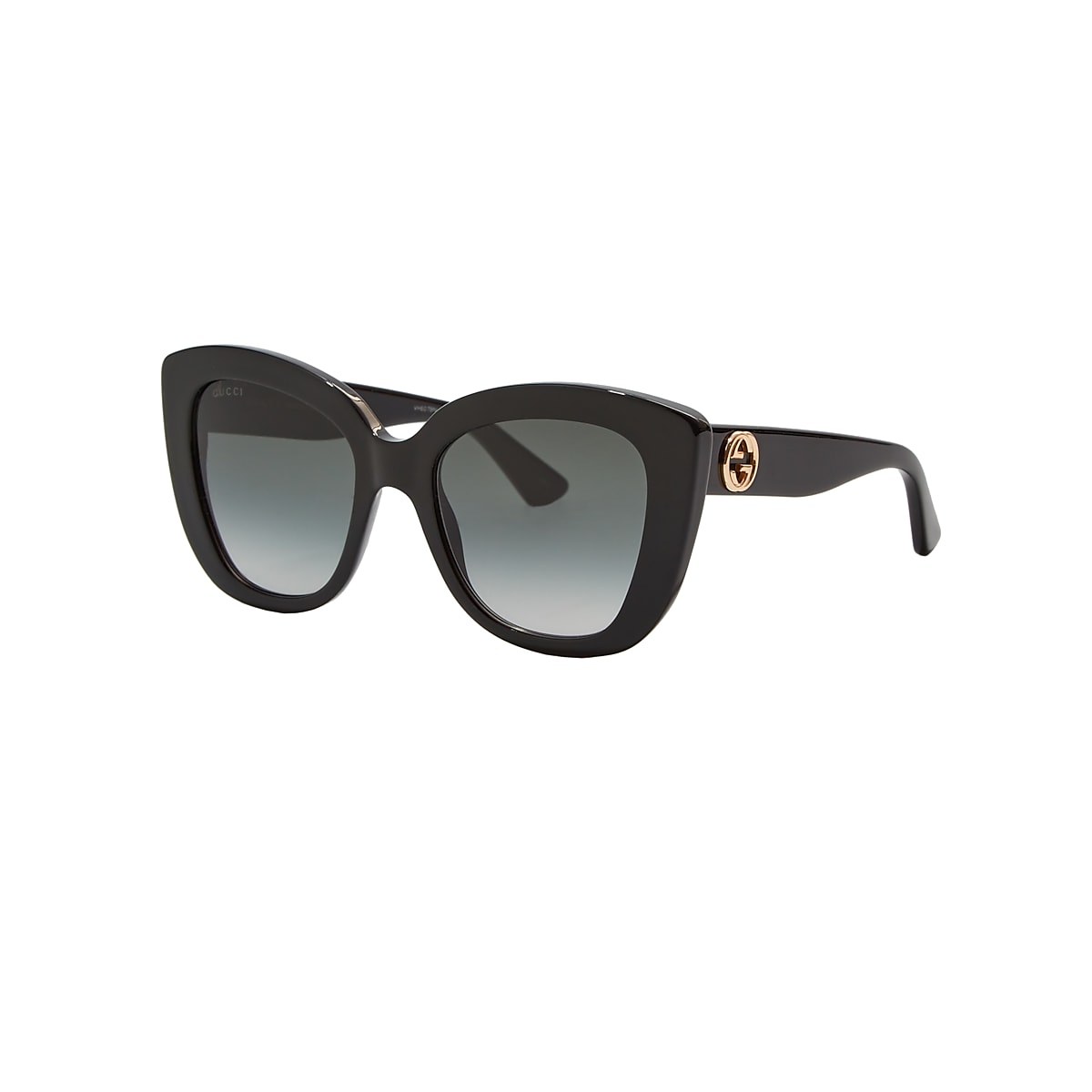 Gucci 52 Grey Gradient Shiny Black Sunglasses | Hut USA