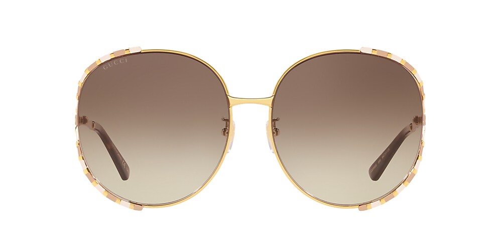 Gucci GG0595S 64 Brown Gradient & Yellow Gold Sunglasses 