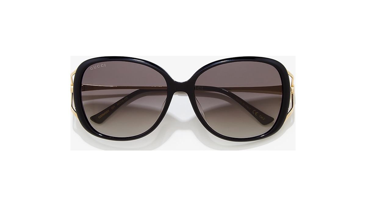 Gucci GG0649SK 58 Grey Gradient u0026 Black Gold Sunglasses | Sunglass Hut USA