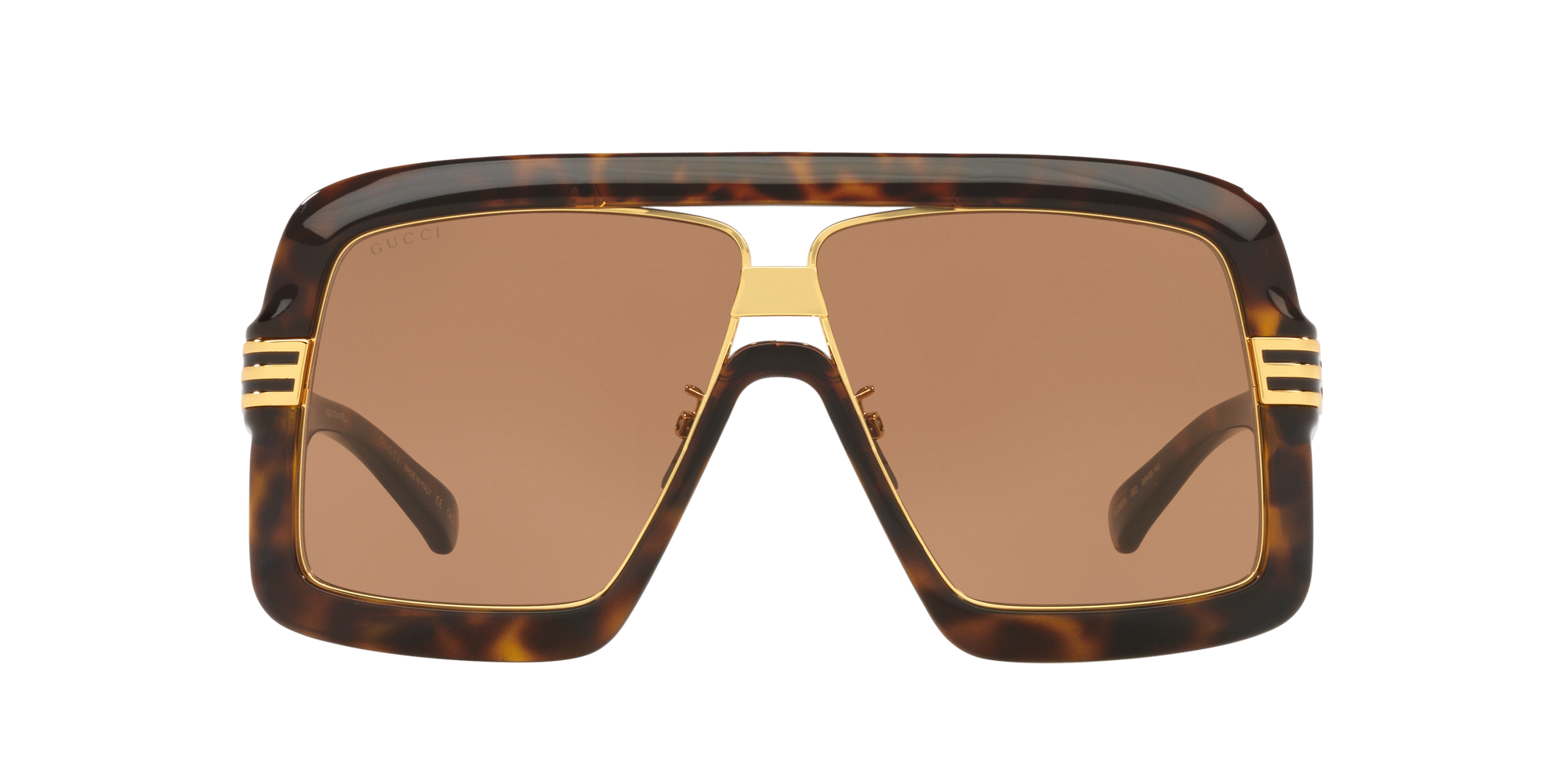 Gucci Tortoiseshell & Gold Shield Sunglasses In Brown | ModeSens