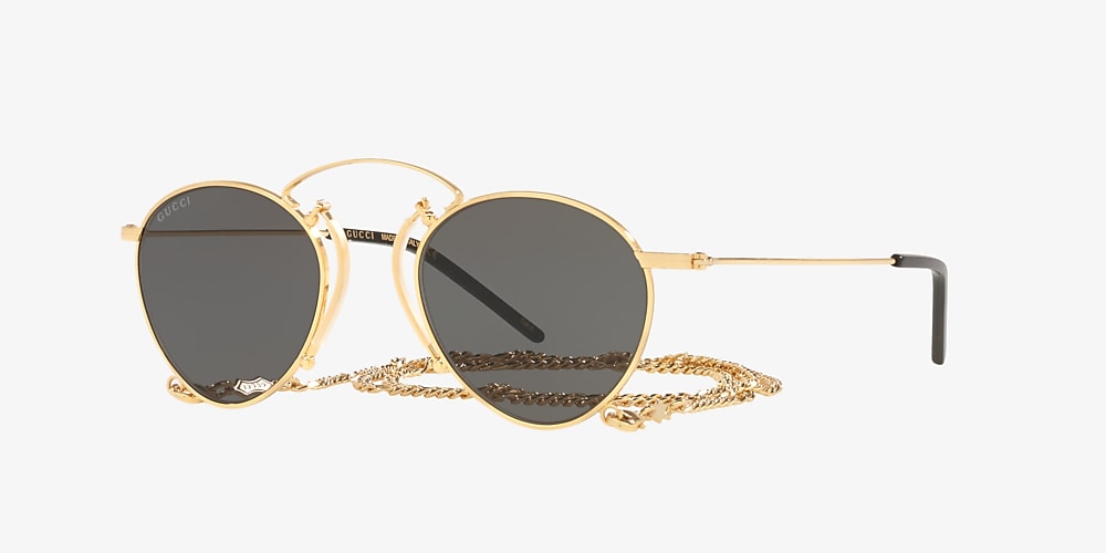 Gucci GG1034S 48 Grey & Gold Sunglasses | Sunglass Hut USA