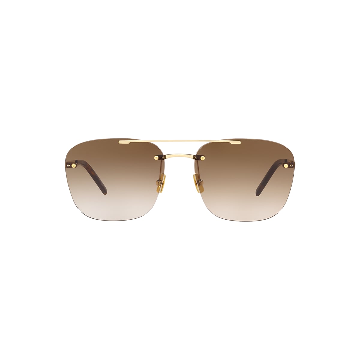 Saint Laurent Gold/Green Rimless Shield Unisex Sunglasses at FORZIERI
