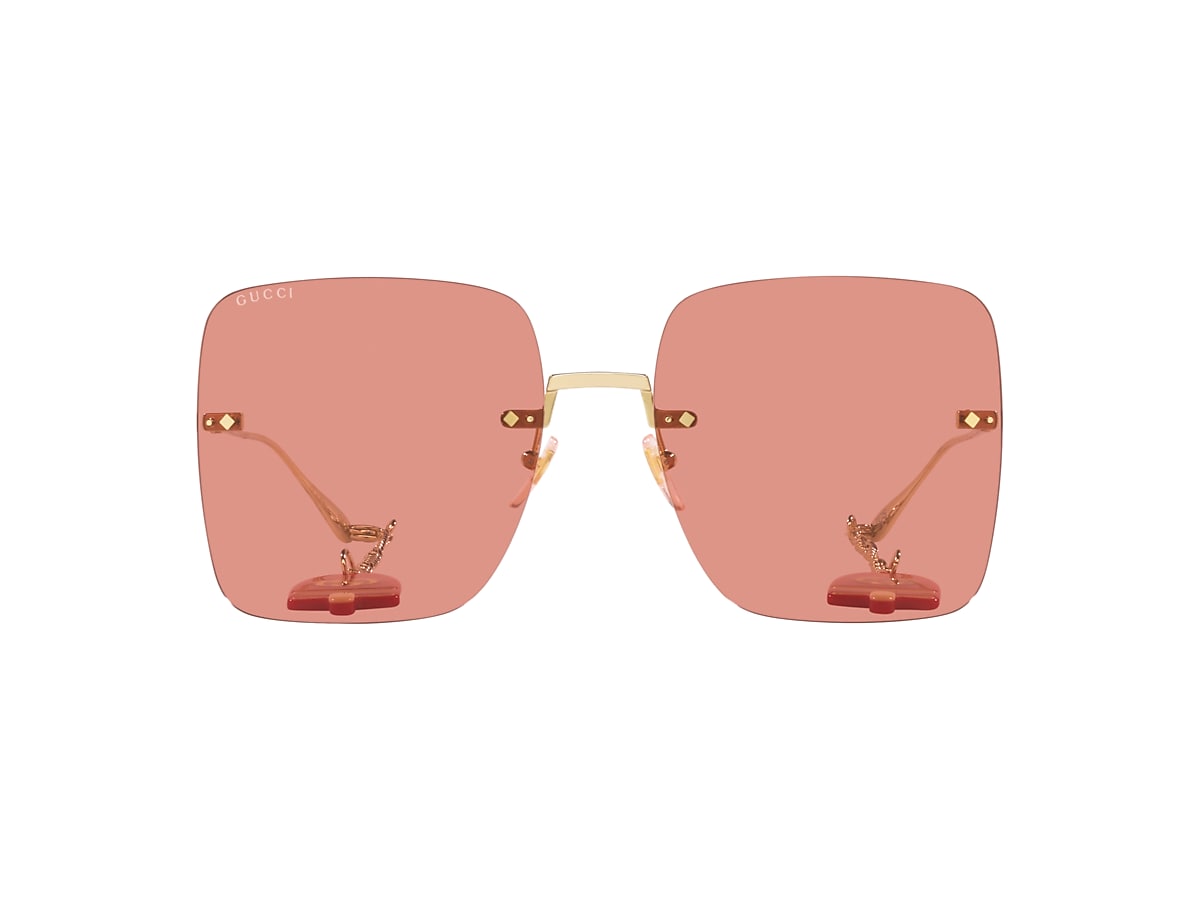 GUCCI GG1147S Gold Shiny - Woman Luxury Sunglasses, Pink Lens