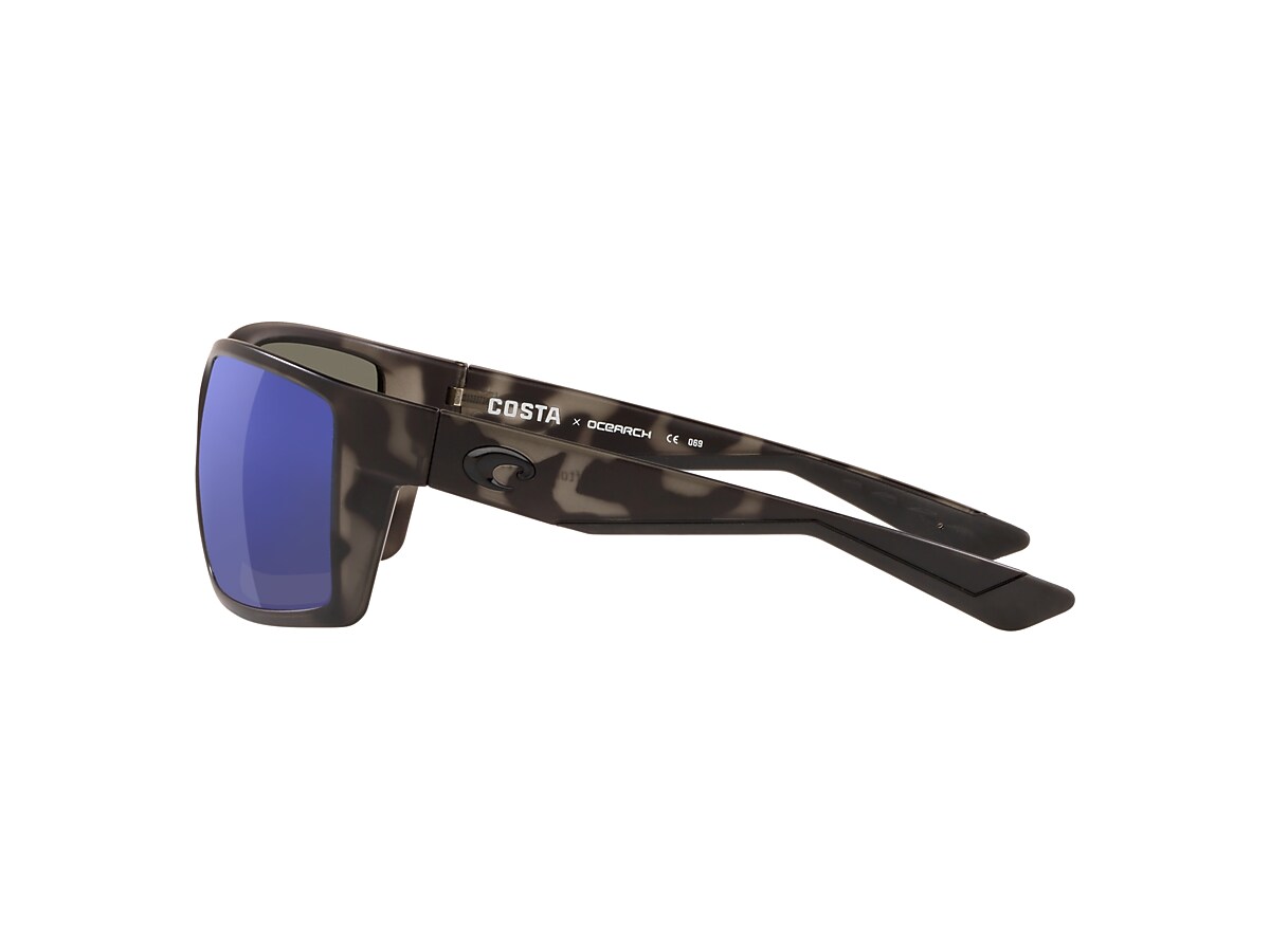 59 mm Costa Del Mar Mens Caballito Polarized Rectangular Sunglasses Matte Ocearch Tiger Shark/Grey Blue Mirrored Polarized-580G 
